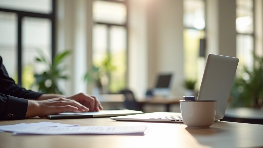 Espace de travail professionnel moderne avec ordinateur et documents d'affaires