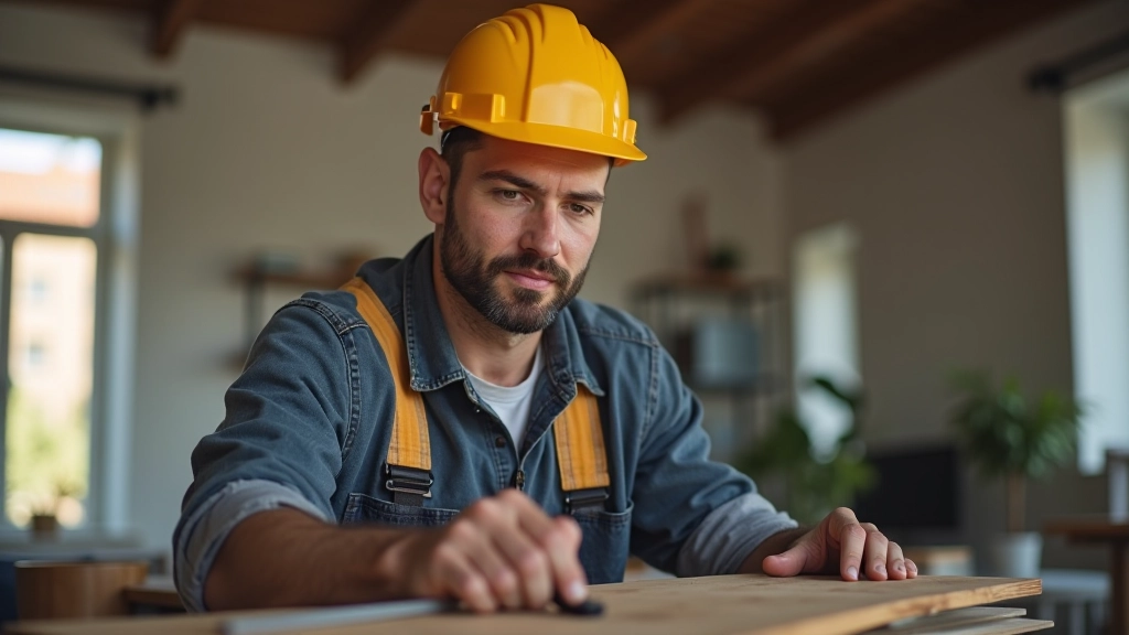 Artisan plombier réparant une installation avec outils professionnels dans une cuisine rénovée