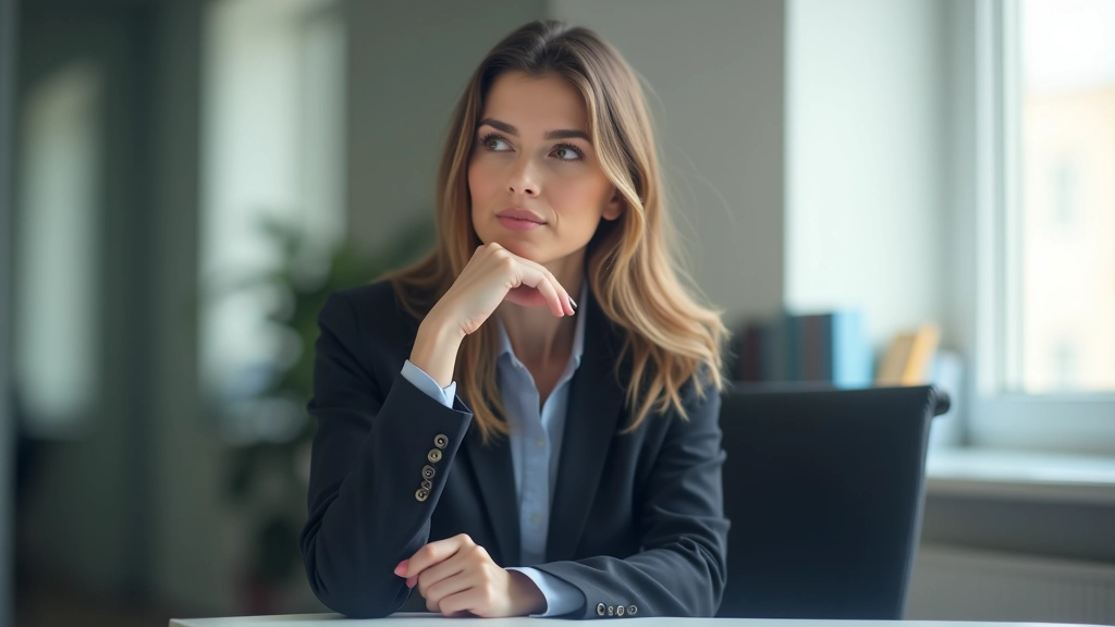 Professionnelle pensant à des solutions créatives à un problème complexe, expression réfléchie au bureau moderne